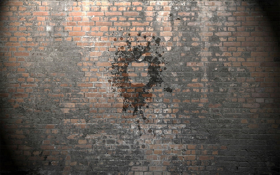 Apple logo printed brick wall digital wallpaper HD wallpaper