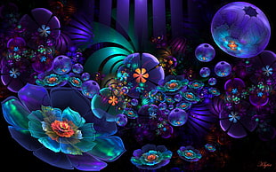 purple,blue,and,green floral illustration