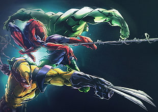 Hulk, Wolverine and Spider-Man digital wallpaper