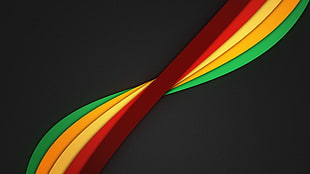 red, green, and yellow stripe textile, Twist, abstract, lines, minimalism