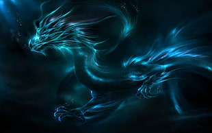 illustration of black and blue dragon