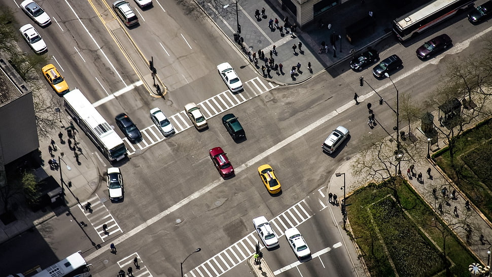 aerial photography of vehicles on road, city, street, top view HD wallpaper