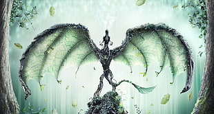 gray and green dragon digital wallpaper, fantasy art
