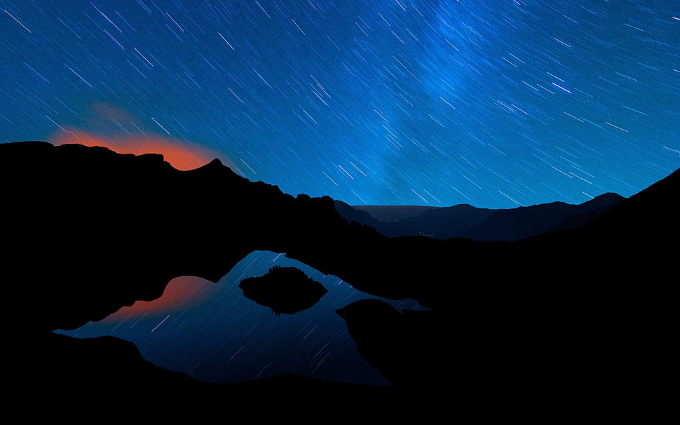 time lapse photo of landscape wallpaper, night, stars HD wallpaper