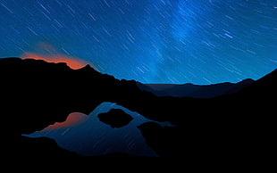 time lapse photo of landscape wallpaper, night, stars