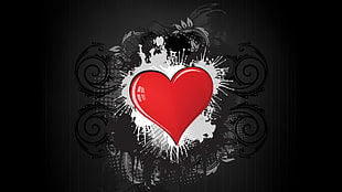 red heart with white and black background illustration