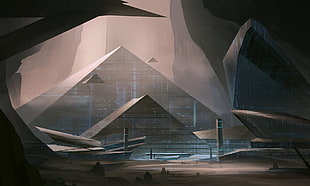futuristic pyramids digital wallpaper, science fiction, pyramid HD wallpaper