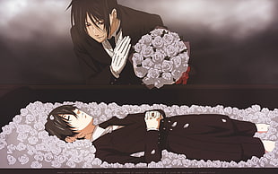 anime movie with flowers and coffin illustration HD wallpaper