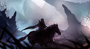 warrior riding horse illustration HD wallpaper