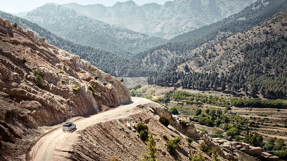 white and brown concrete bricks, Range Rover, landscape, car, mountains HD wallpaper