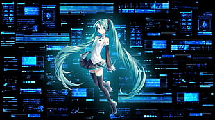 blue haired female anime character, Vocaloid, Hatsune Miku