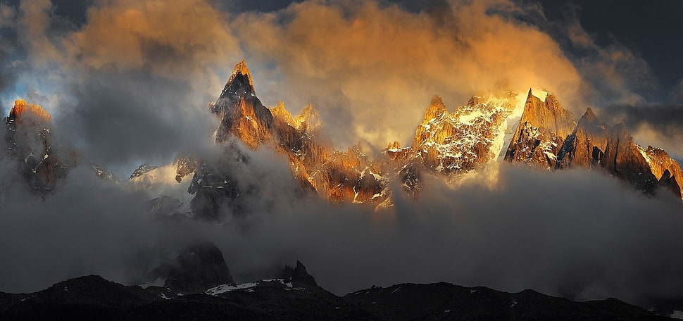 gray mountains, landscape, nature, sunset, clouds HD wallpaper