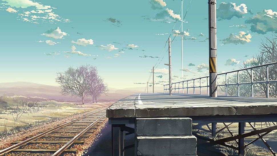gray electric post near gray concrete train station HD wallpaper
