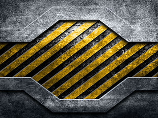 brown and black stripe area rug, metal, caution, yellow, stripes
