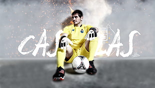 men's yellow soccer jersey and soccer ball, casillas, fc porto, Real Madrid