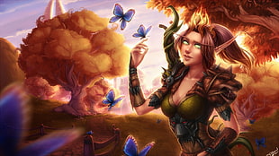 elf on forest artwork, blood elves, butterfly, fantasy art,  World of Warcraft