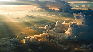 sun rays shinning on ginormous clouds HD wallpaper