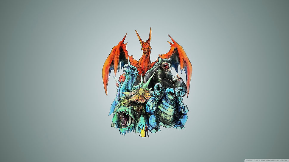 Pokemon characters illustration, Pokémon, Charizard, Red (character) HD wallpaper