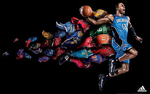basketball player dunk illustration, sports, basketball, dark, NBA