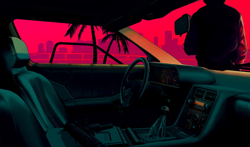 black car interior illustration, video games, Hotline Miami, car interior, DMC DeLorean HD wallpaper