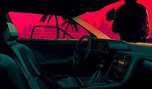 black car interior illustration, video games, Hotline Miami, car interior, DMC DeLorean