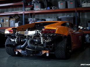 orange Lamborghini Aventador S coupe, car