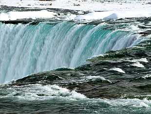green and white concrete bricks, waterfall, ice, Canada, nature