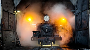 black smoke train, vehicle, train, steam locomotive