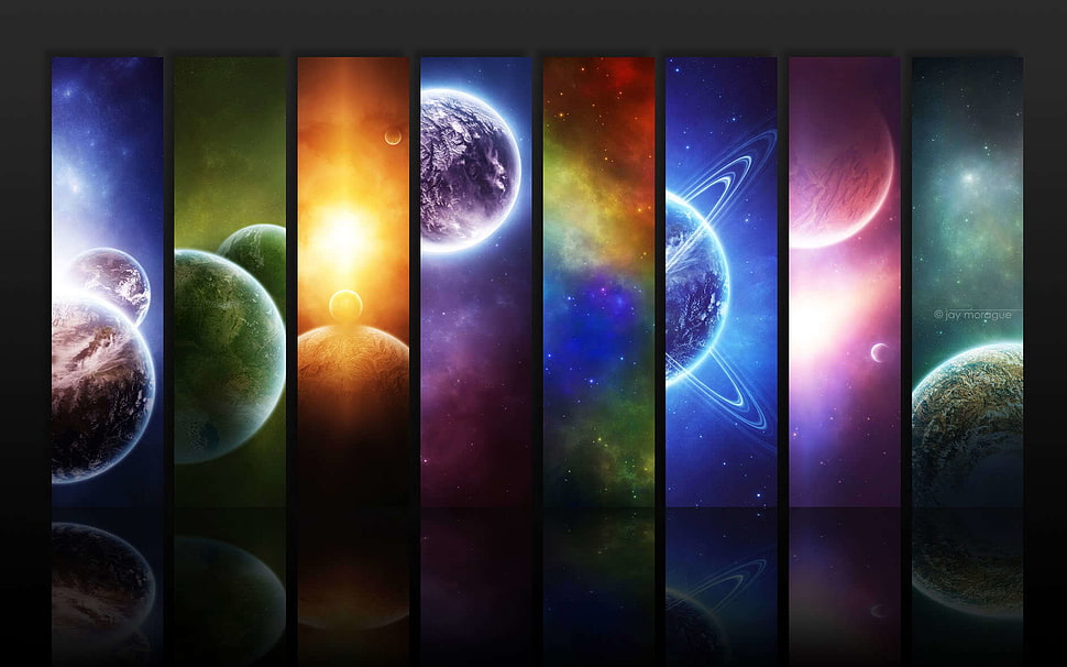 planets in outer space graphic collage wallpaper HD wallpaper