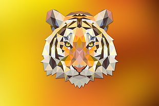 tiger 3D illustration, tiger, red, orange, triangle