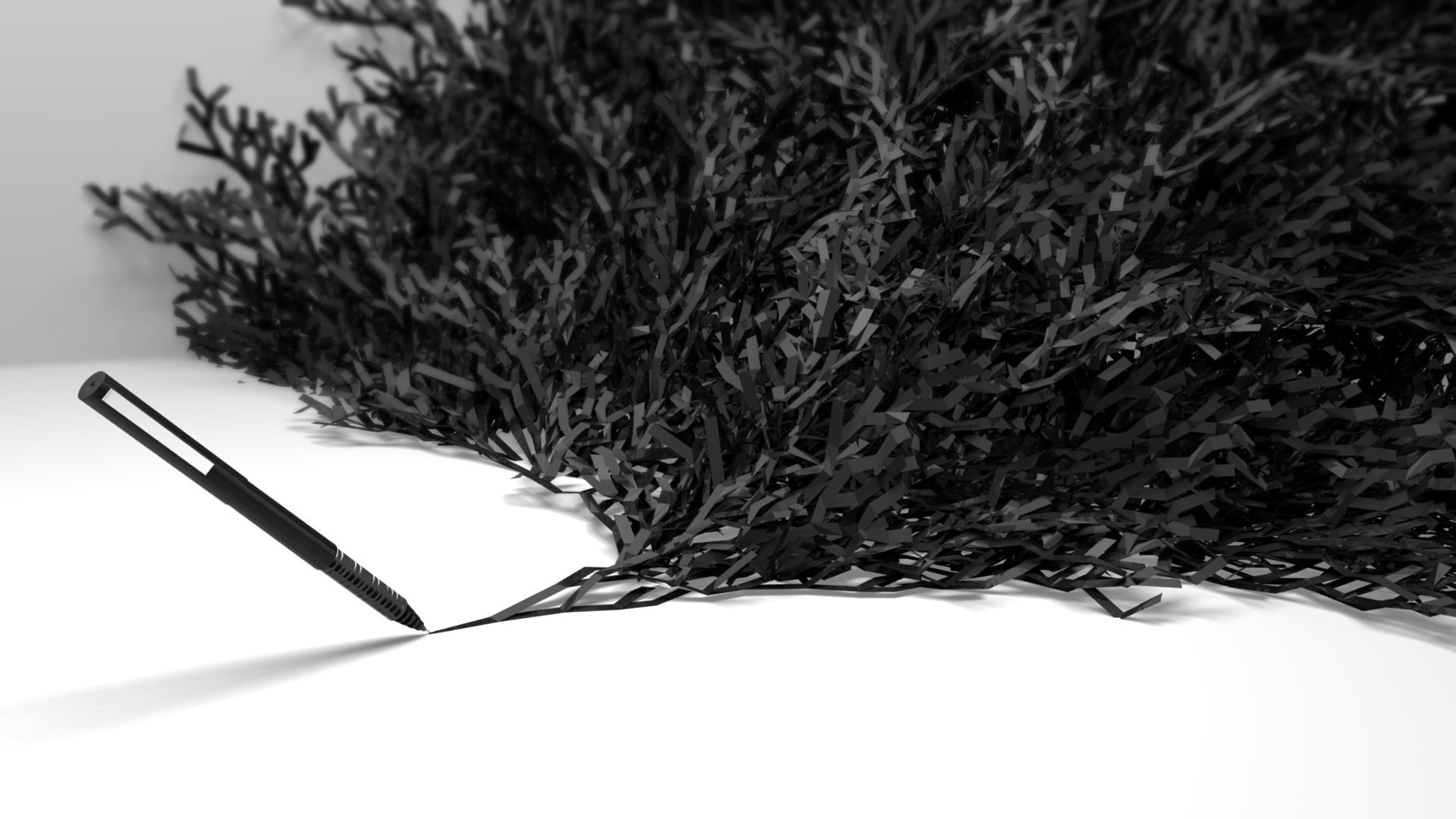 black pen, digital art, minimalism, simple, CGI