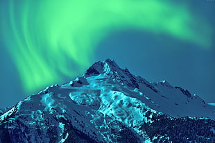 snow capped mountain, Aurora Borealis, sky, winter