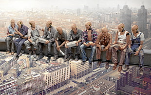 people sitting on top of metal painting, Break