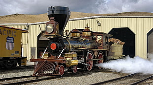 vintage black train, vintage, steam locomotive HD wallpaper