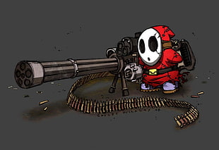 person in red hoodie holding black rifle illustration