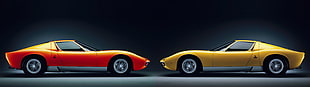 two orange and yellow Lamborghini Miura
