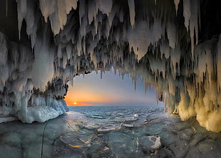 frozen underwater cave, nature, landscape, cave, ice HD wallpaper