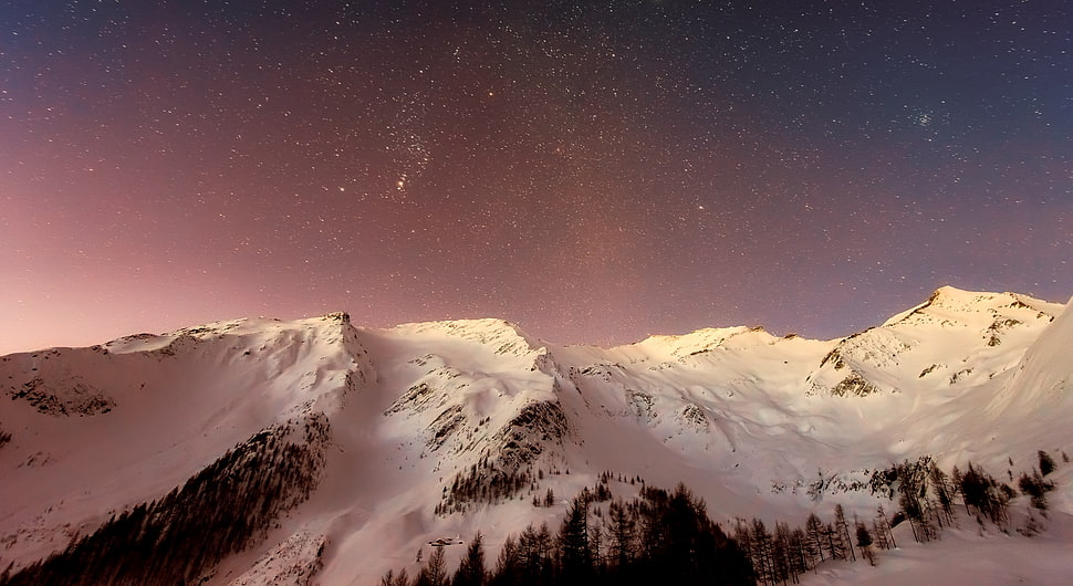 white mountain during night time shot HD wallpaper