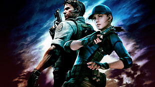 man and woman wearing police uniform digital wallpaper