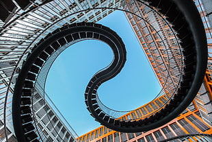 black spiral staircase, architecture, stairs, building
