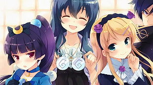 three female anime character digital wallpaper HD wallpaper