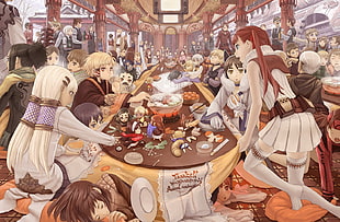 group of anime characters wallpaper, original characters, food, chibi, detailed