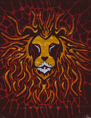 yellow and red lion painting