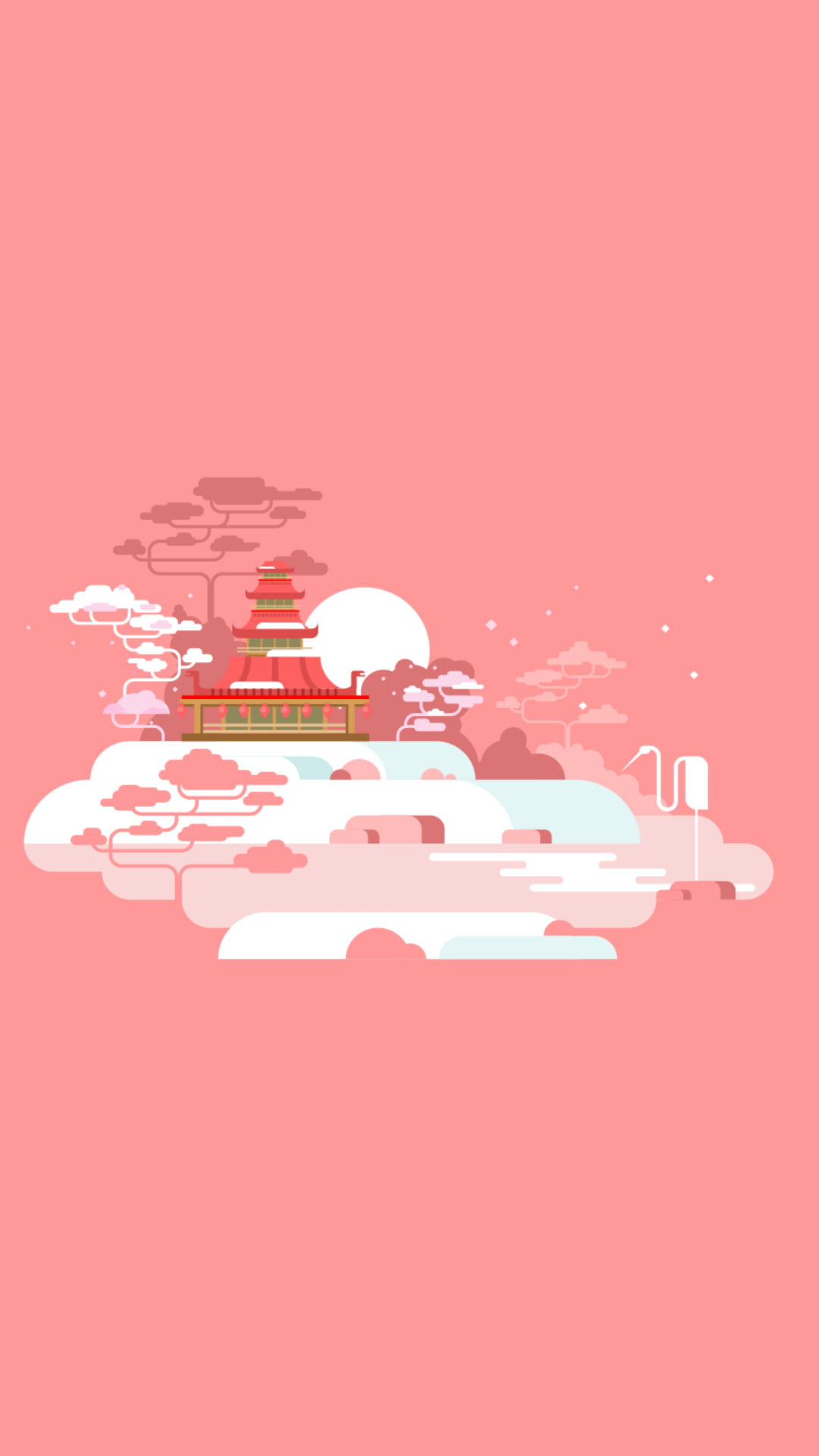 red and pink temple illustration, minimalism, portrait display