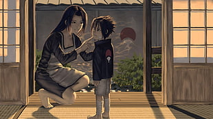 Mikoto Uchiha and Sasuke Uchiha illustration, anime, Naruto Shippuuden, Uchiha Sasuke, anime boys
