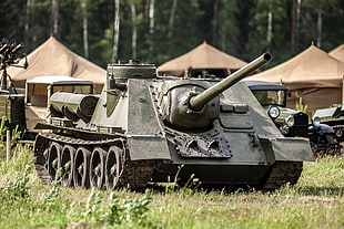 military tank near tent
