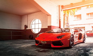 red Lamborghini Gallardo inside car garage HD wallpaper