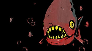 red fish painting, fish, horror, piranhas