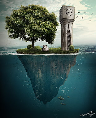 tower clock, MohammadKhan, nature, island, sea HD wallpaper
