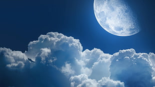 blue clouds, clouds, Moon